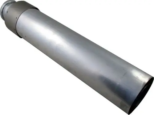 Senkrecht montierte silberne Ausgleichshülse aus Metall für Abgasrohr, geeignet für Heizsysteme von Wolf.